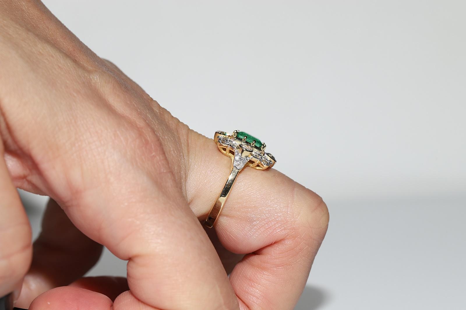 Old Mine Cut New Made 18k Gold Natural Diamond And Emerald Decorated Ring  For Sale