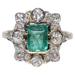 New Made 18k Gold Natural Diamond And Emerald Decorated Ring 