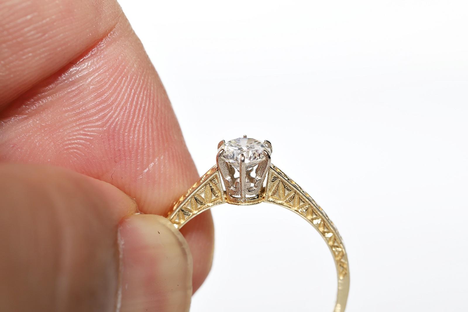New Made 18k Gold Natural Old Cut Diamond Decorated Solitaire Ring For Sale 6