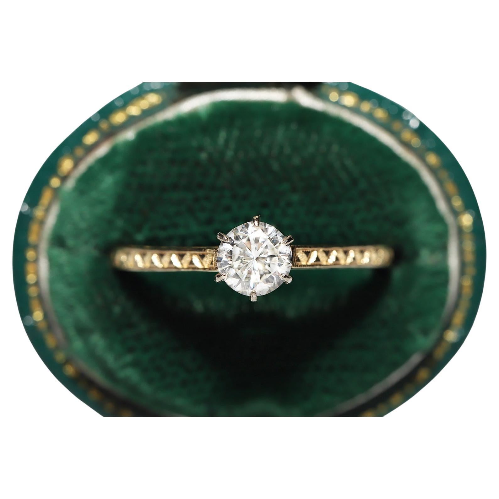 New Made 18k Gold Natural Old Cut Diamond Decorated Solitaire Ring For Sale