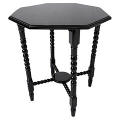Antique Style Octagonal Side Table in High-Gloss Black Lacquer