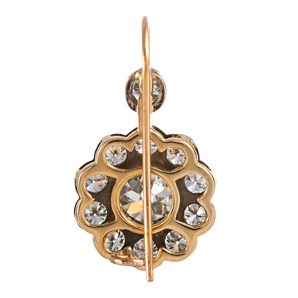 Women's Antique Style Old European Cut Diamond Cluster Drop Earrings