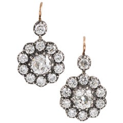 Antique Style Old European Cut Diamond Cluster Drop Earrings