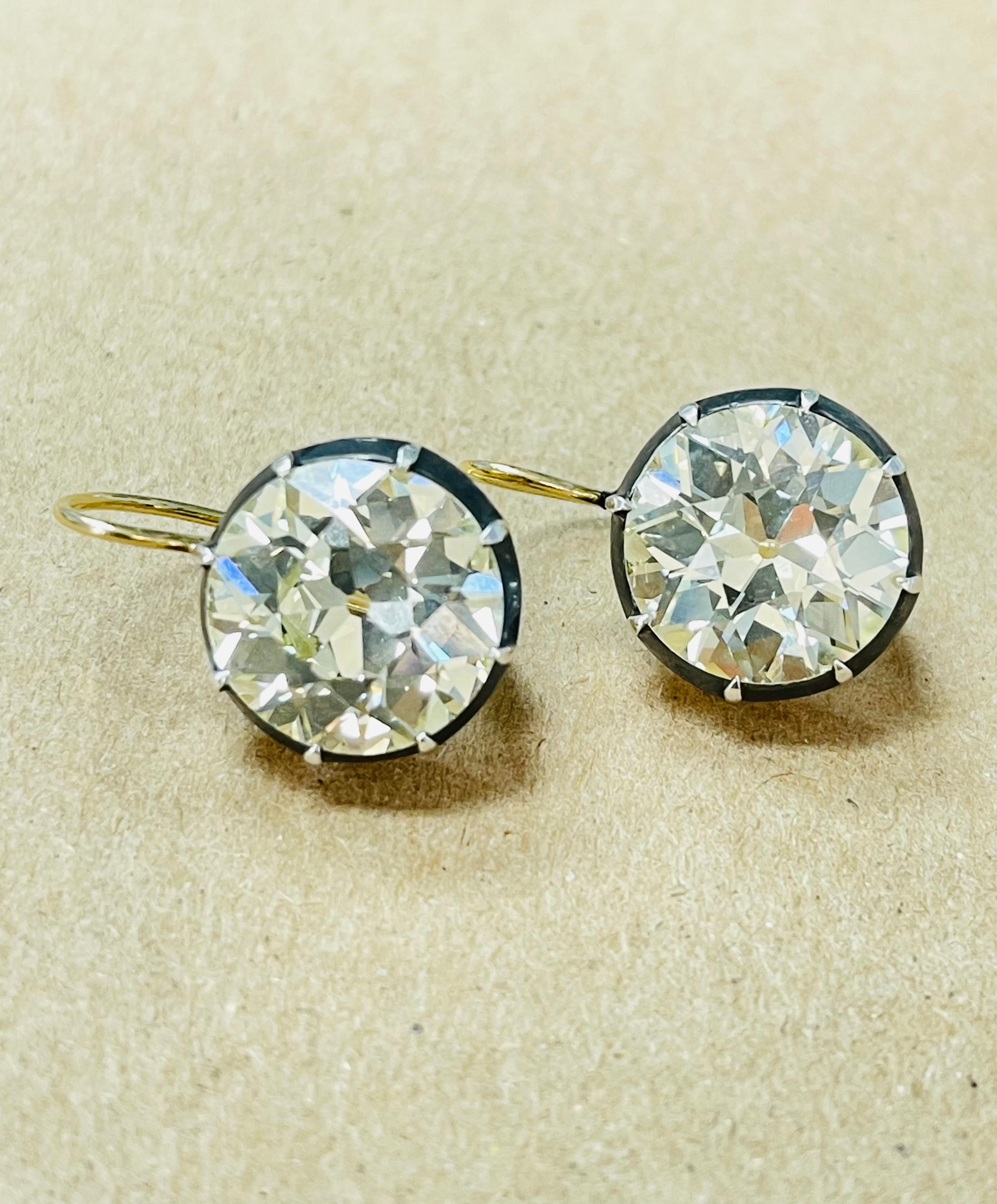 Antique Style Old European Cut Diamond Dangle Earrings In Silver And Yellow Gold 3
