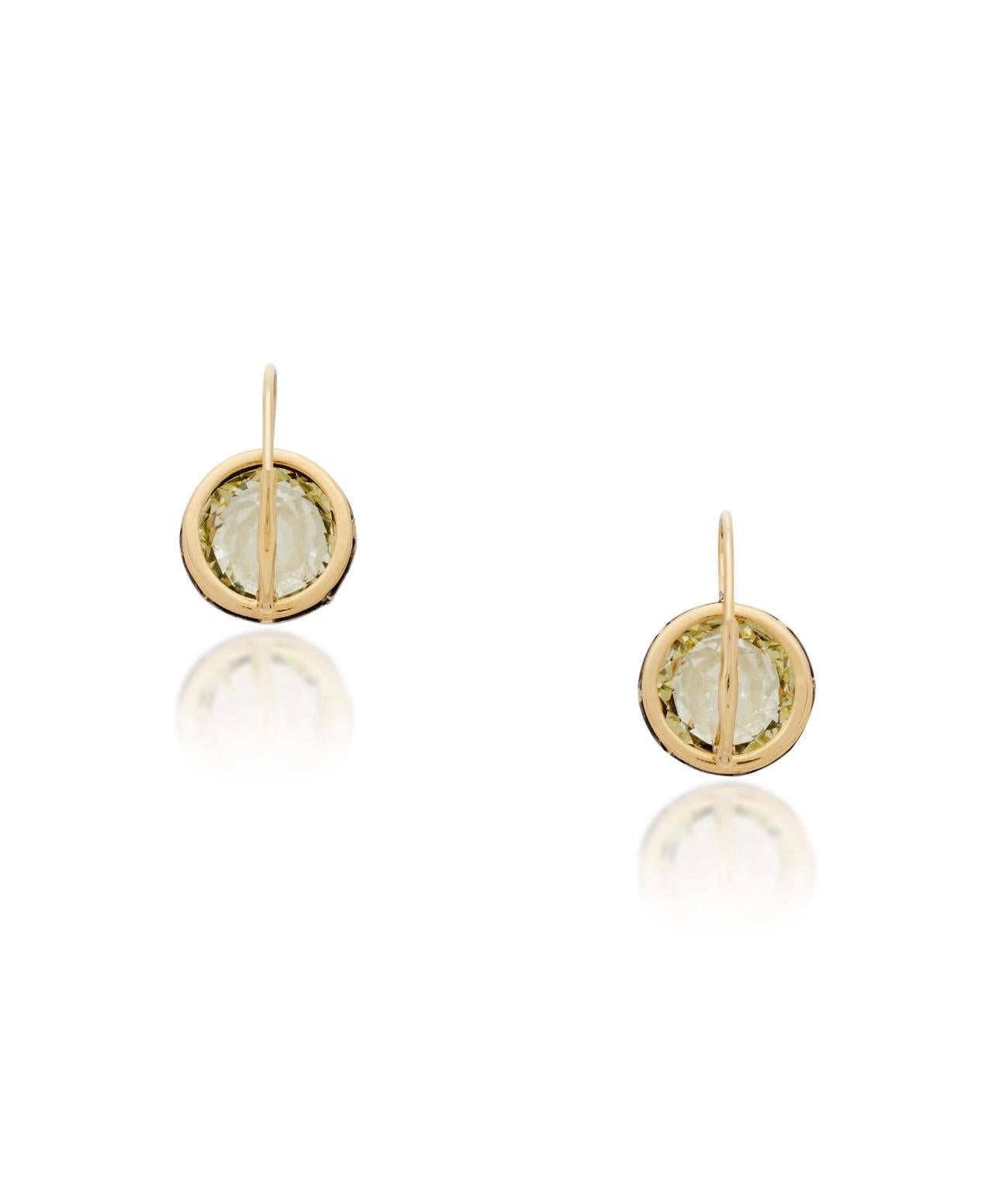 Antique Style Old European Cut Diamond Dangle Earrings In Silver And Yellow Gold In New Condition In New York, NY