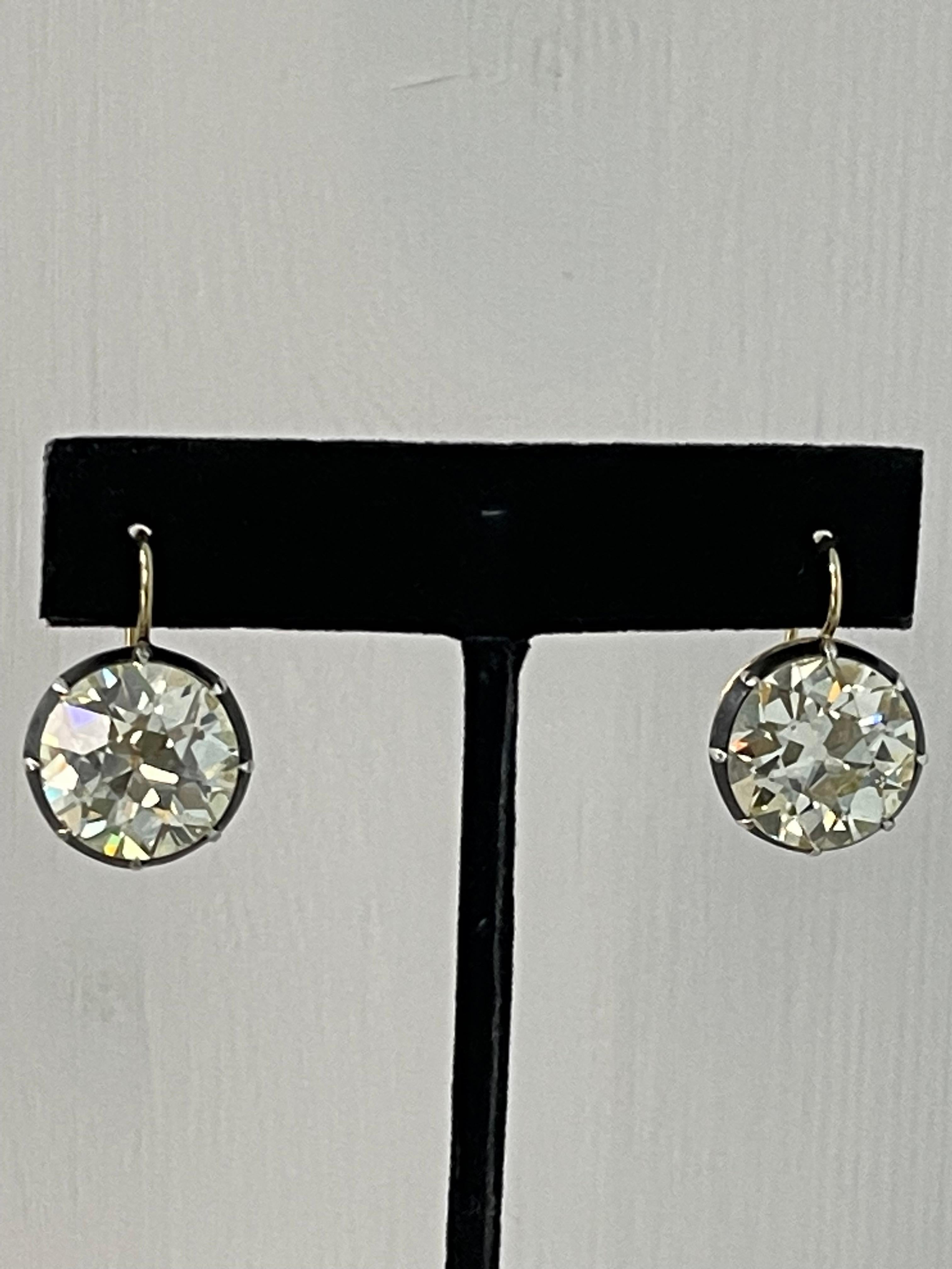 Antique Style Old European Cut Diamond Dangle Earrings In Silver And Yellow Gold 6