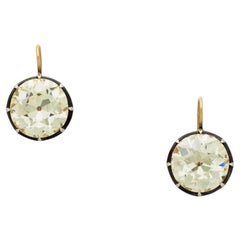 Boucles d'oreilles pendantes en argent et or jaune avec diamants de taille européenne de style antique