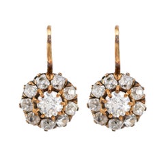 Antike Stil Alte Mine Diamant 18K Gelbgold Blume Cluster Tropfen Ohrringe