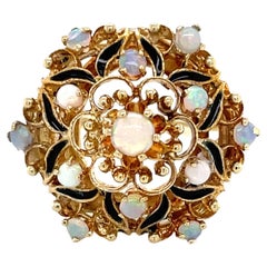 Antique Style Opal 14 Karat Yellow Gold Floral Burst Cocktail Ring