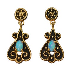 Antique Style Opal Yellow Gold Drop Earrings