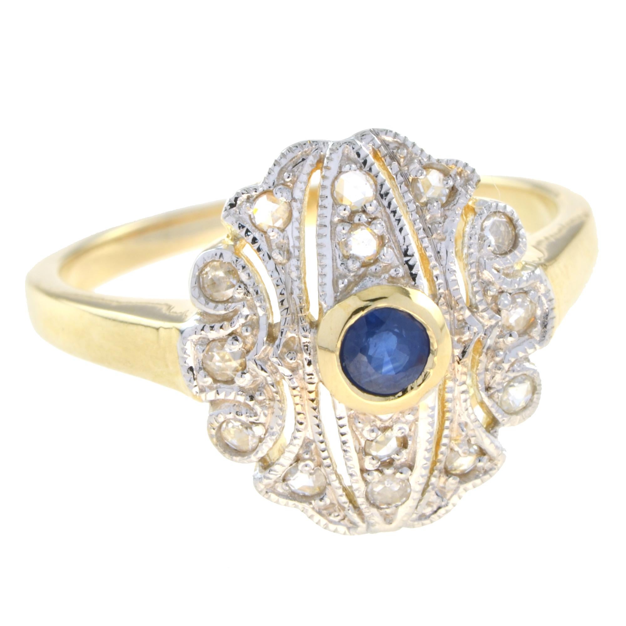 For Sale:  Antique Style Openwork Sapphire and Diamond Ring in 14K Yellow Gold 3