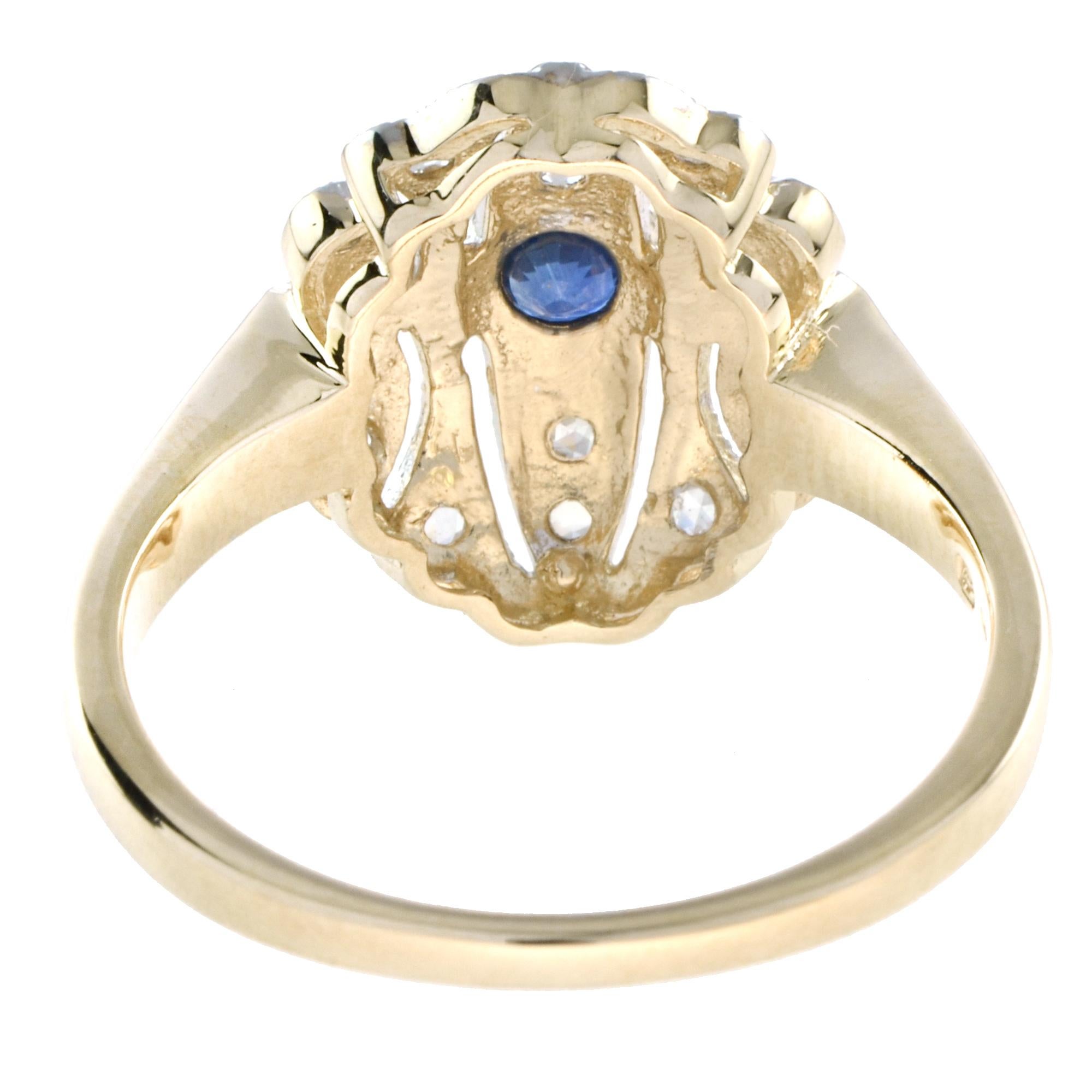 En vente :  Bague de style ancien en or jaune 14 carats avec saphir ajouré et diamants 5