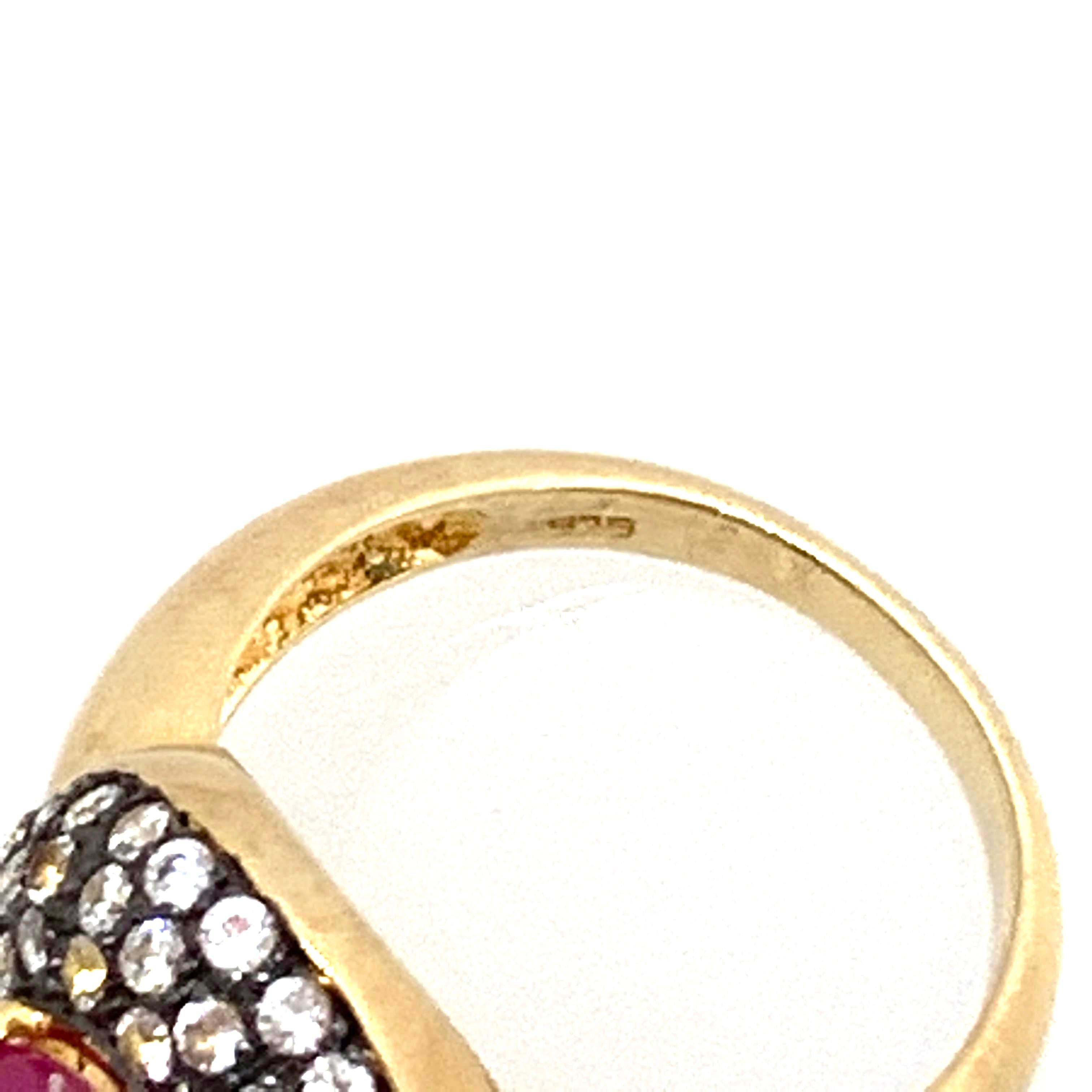 Contemporary Antique-style Oval Ruby and White Topaz Bombe Cocktail Ring For Sale