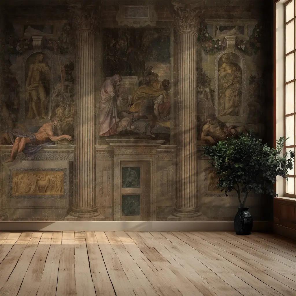 Napoleon III Antique-Style Panoramic Wall Décor on Canvas, 19th-Century Inspired For Sale