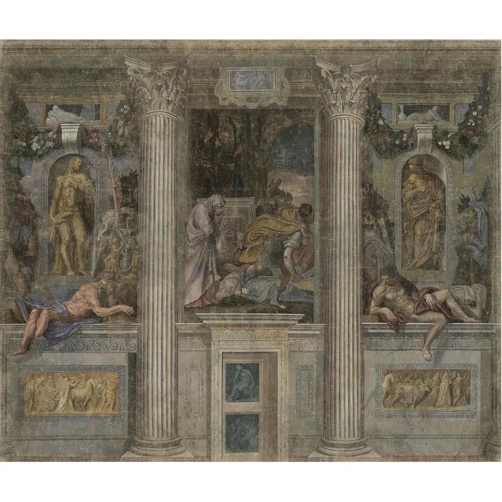 French Antique-Style Panoramic Wall Décor on Canvas, 19th-Century Inspired For Sale