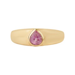 Antique Style Pear Cut Natural Pink Sapphire Signet Ring in 14K Yellow Gold