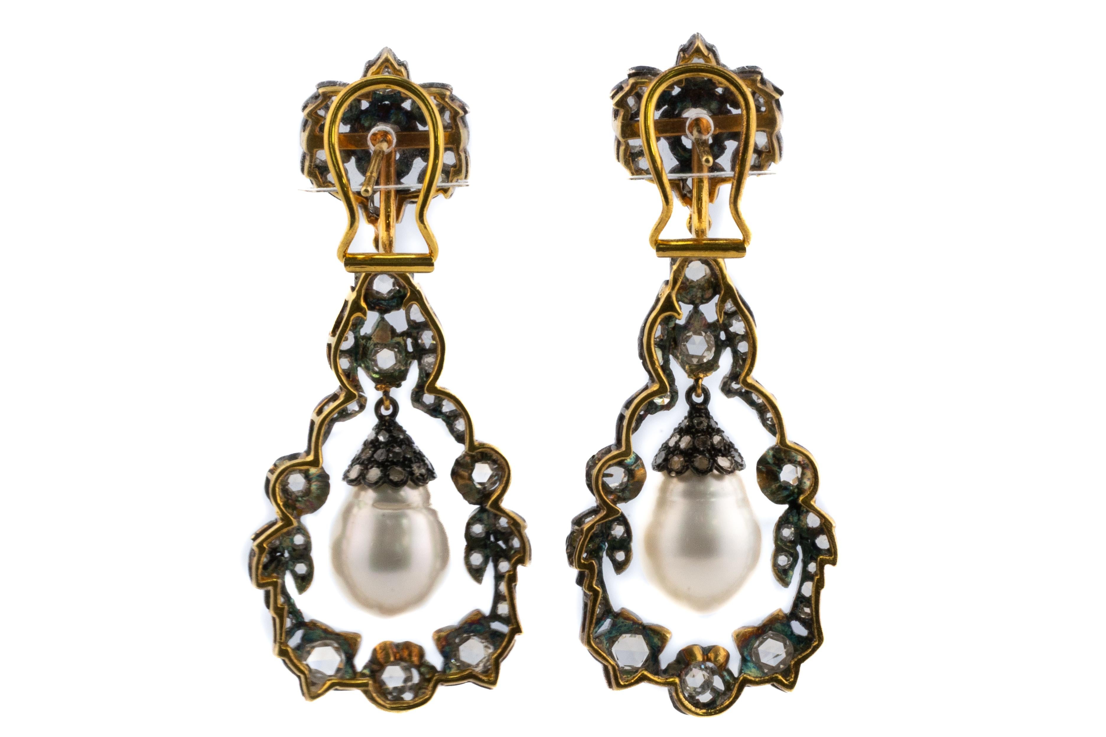 Retro Antique-Style Pearl and Diamond Earrings For Sale