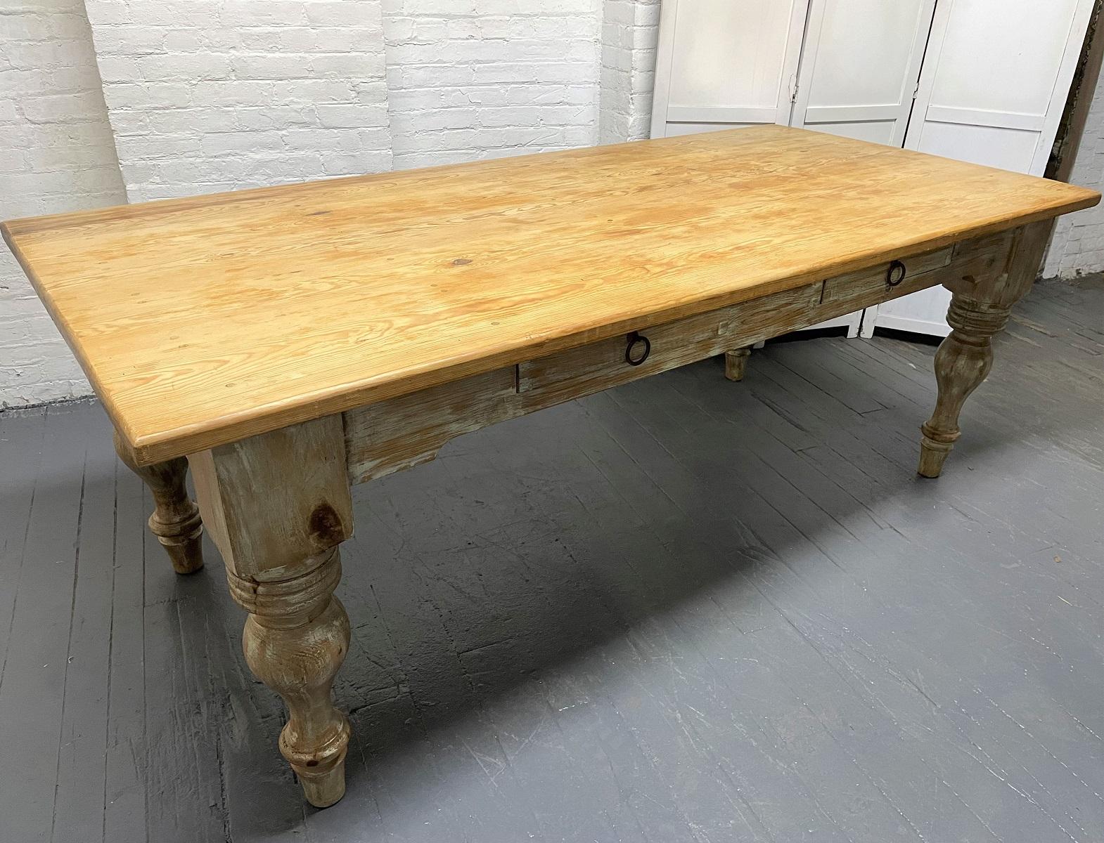 Country Antique Style Pine Farm Table For Sale
