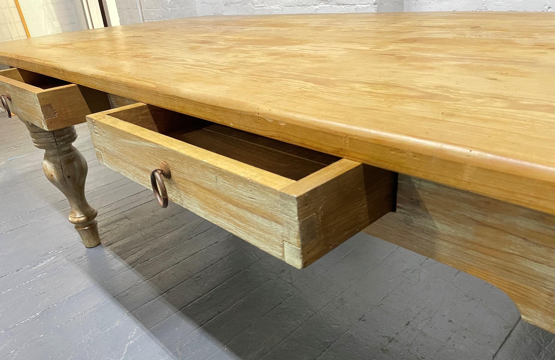 Mid-20th Century Antique Style Pine Farm Table For Sale
