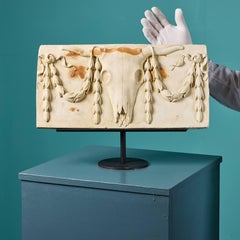 Antique Style Plaster Plaque Depicting Bucranium on Stand