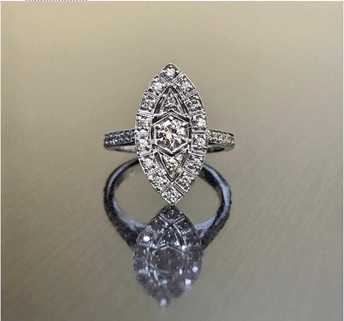 Round Cut Antique Style Platinum Art Deco Pave Set Diamond Engagement Ring For Sale