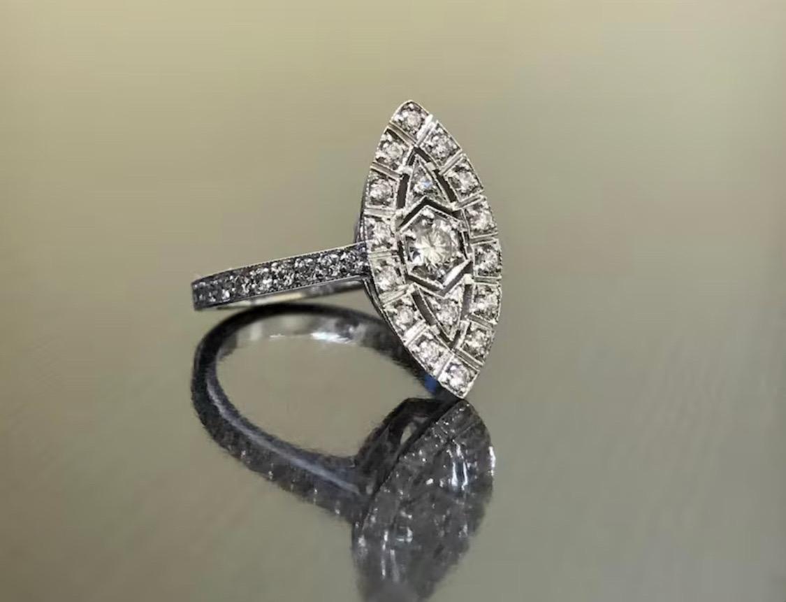 Antique Style Platinum Art Deco Pave Set Diamond Engagement Ring In New Condition For Sale In Los Angeles, CA