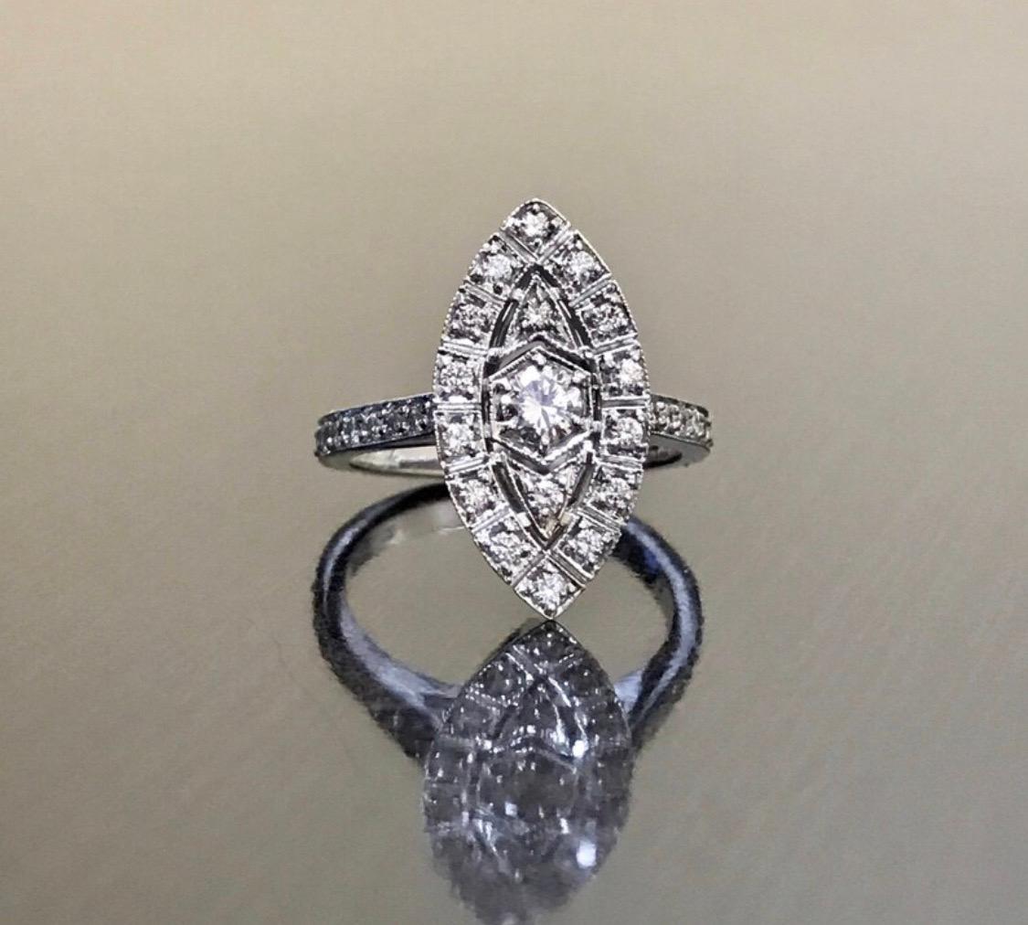 Women's Antique Style Platinum Art Deco Pave Set Diamond Engagement Ring For Sale
