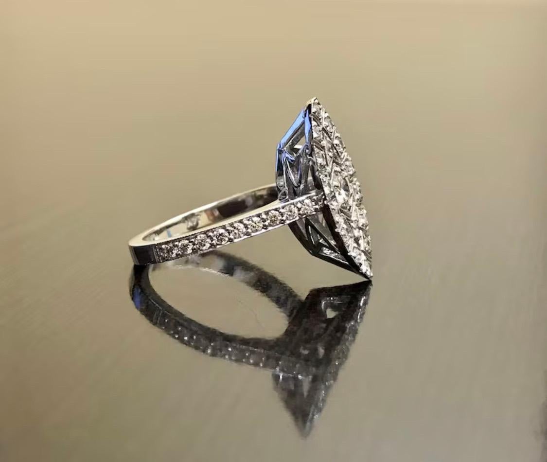 Antique Style Platinum Art Deco Pave Set Diamond Engagement Ring For Sale 2