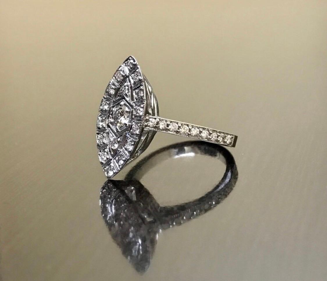 Antique Style Platinum Art Deco Pave Set Diamond Engagement Ring For Sale 3