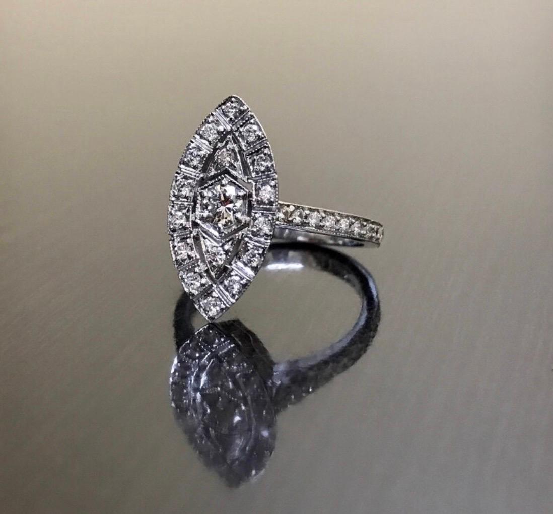 Antique Style Platinum Art Deco Pave Set Diamond Engagement Ring For Sale 4