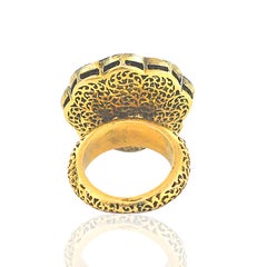 Antique-Style Polki & Rose-Cut Diamond Floral Cluster 14k Gold Cocktail Ring