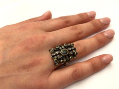 Antique Style Ring 9KT Gold, Silver Cup, Sapphire and Diamond