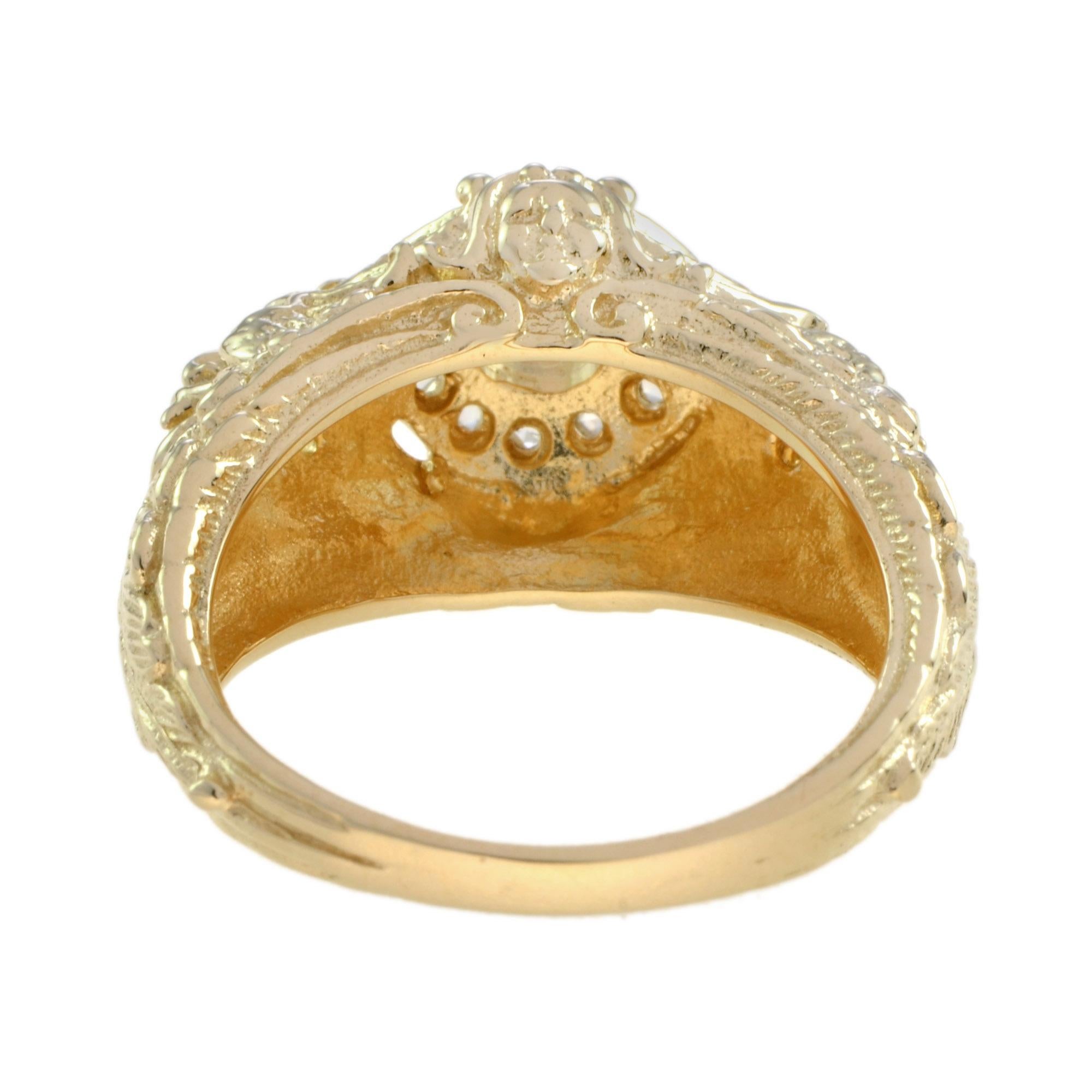 Bague en or jaune 14K à dôme sculptural et diamant taillé en rose de style ancien Neuf - En vente à Oakton, VA