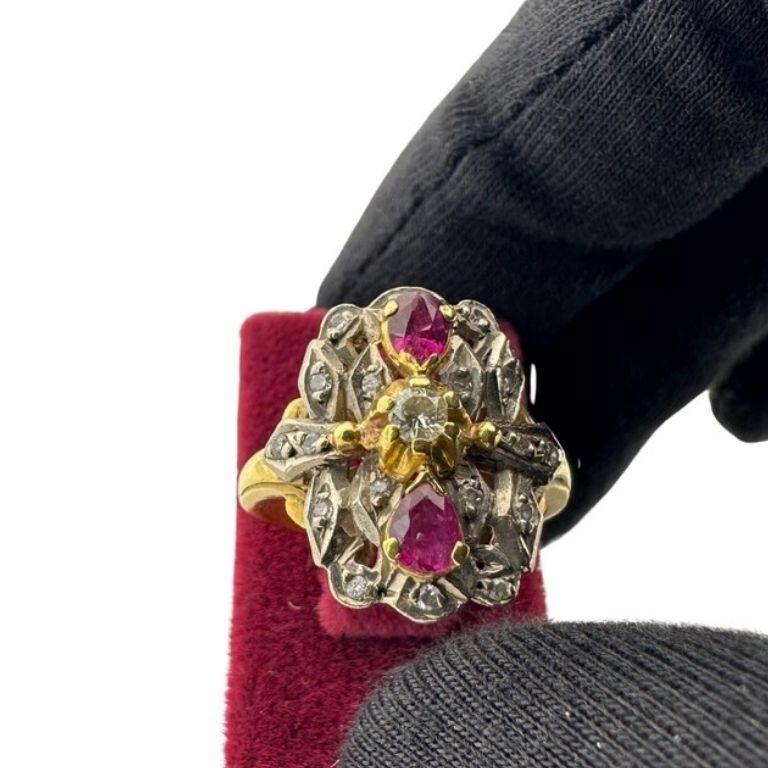 Vintage 18K Yellow Gold Ruby & Old-Cut Diamond Ring  0.60ct Natural Rubies, 0.25ct Diamonds  EU 16 / US 5.5

Total Weight: 6.17 grams
Main Stones: 0.60ct natural rubies, renowned for their vibrant red hue and natural origin
Accent Stones: 0.25ct