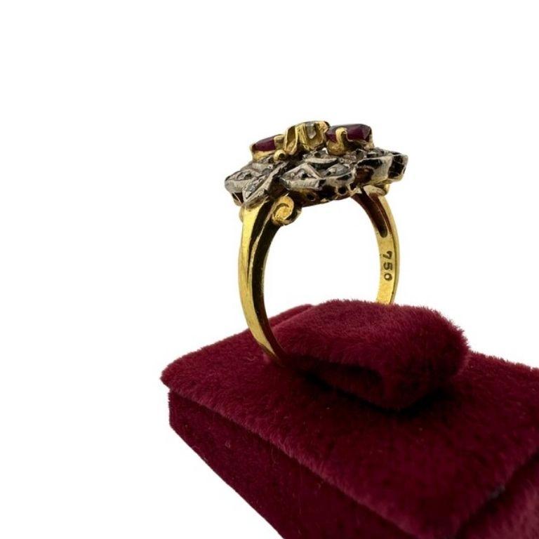 Old Mine Cut Antique-Style Ruby and Diamond Ring – 18K Gold, Silver, Natural Rubies For Sale