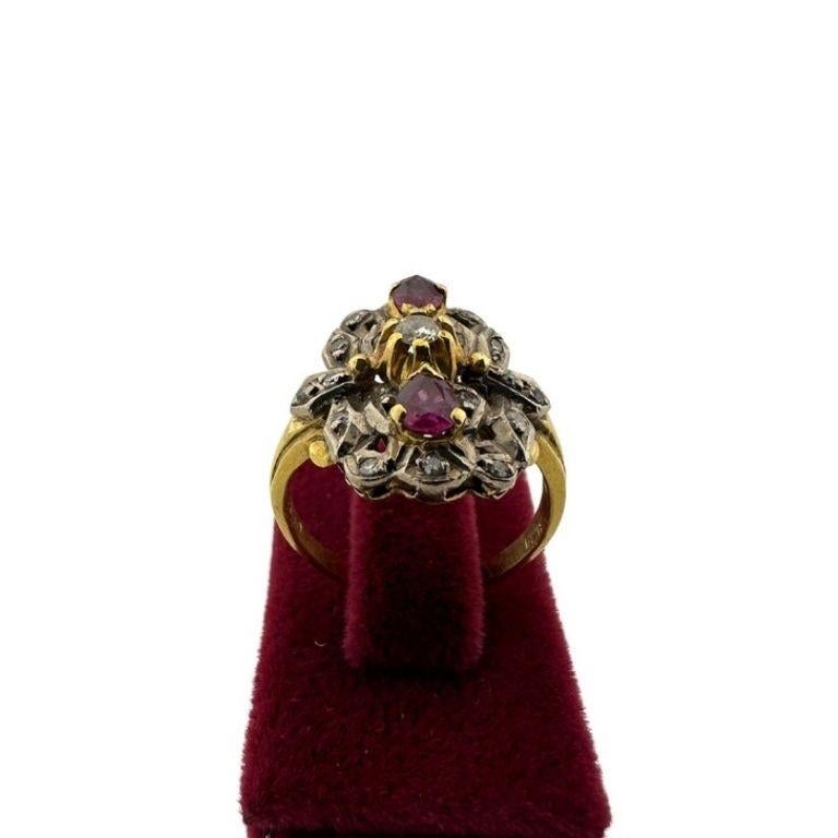 Antique-Style Ruby and Diamond Ring – 18K Gold, Silver, Natural Rubies In Good Condition For Sale In İstanbul, TR