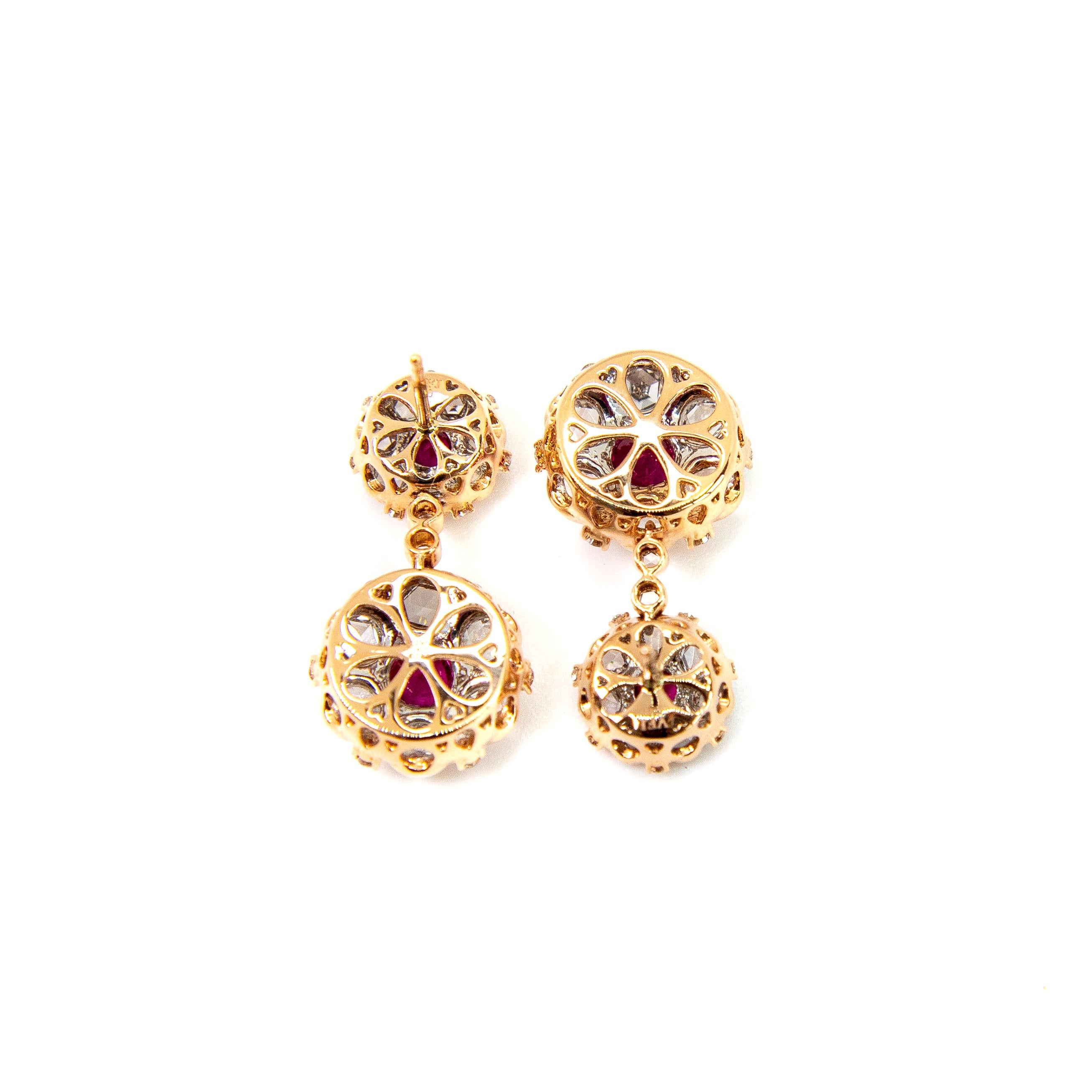 Antique Style Ruby and Rose Cut Diamond Cluster Drop Earrings In New Condition For Sale In Sai Kung District, HK