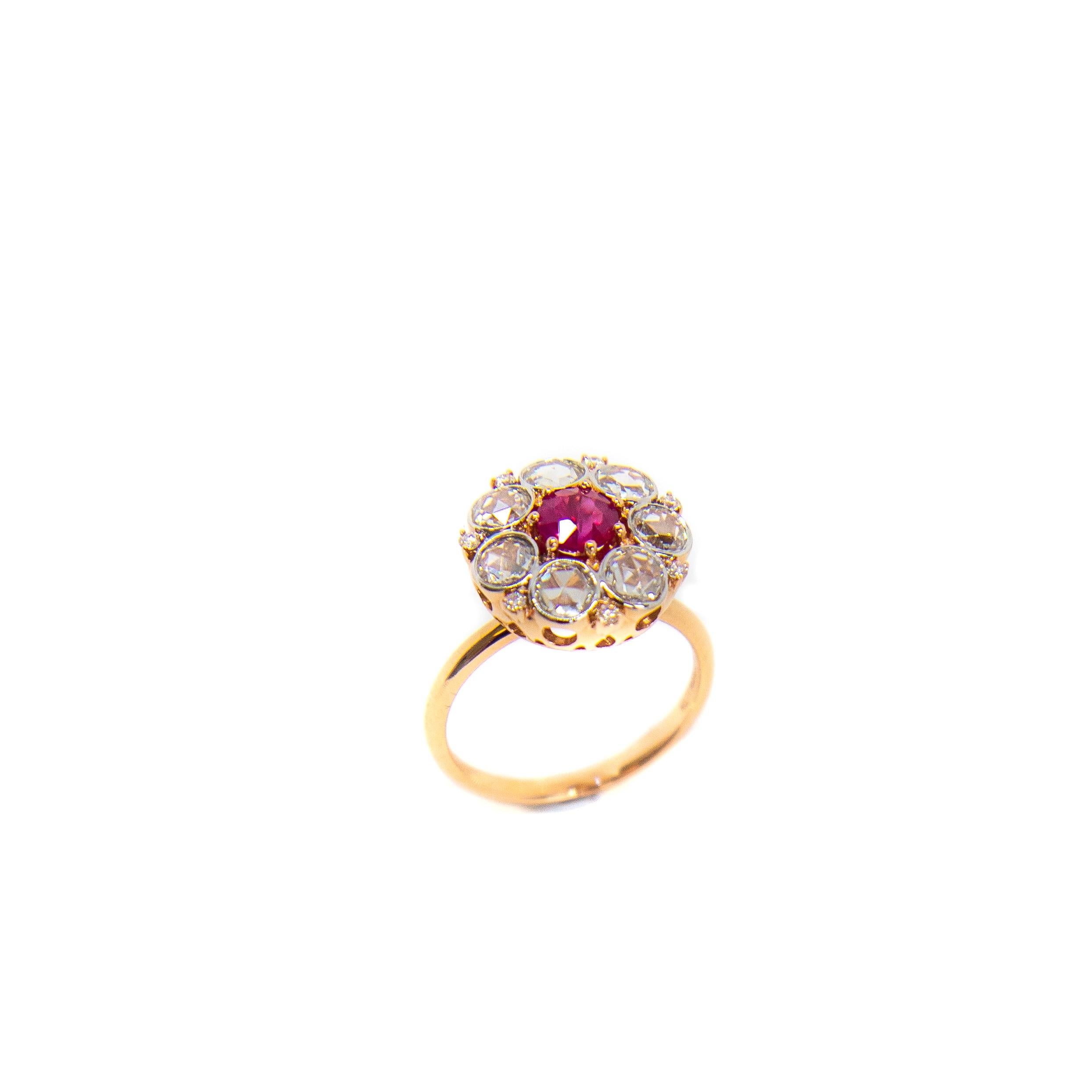 Women's or Men's Antique Style Ruby and Rose Cut Diamond Cluster Ring For Sale