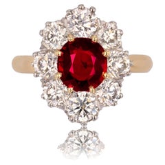 Antique Style Ruby Diamonds 18 Karat Yellow Gold Platinum Daisy Ring