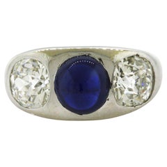 Antique-Style Sapphire Diamond 3-Stone Platinum Ring, AGL Certified