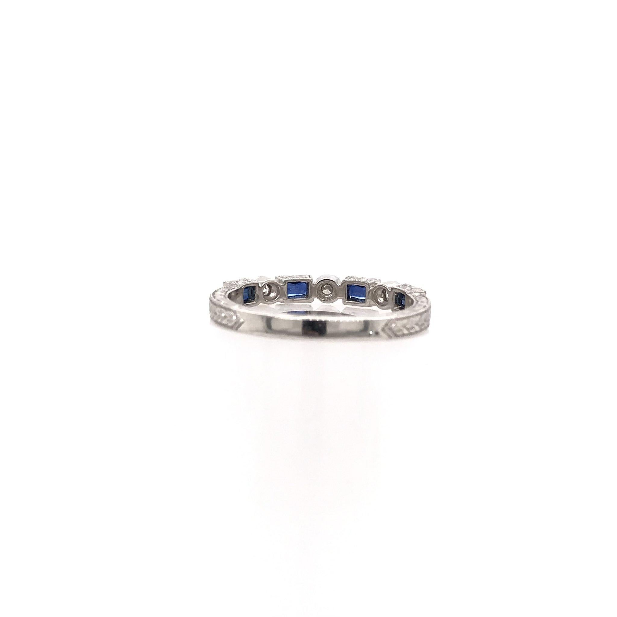 French Cut Antique Style Sapphire and Diamond Band
