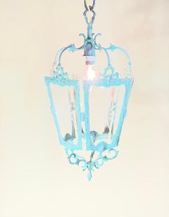 Antique Style Solid Brass Hanging Hallway Lantern w/ Etched Starburst Glass