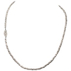 Silver Natural Cut Bead Necklace w Zirconia Clasp