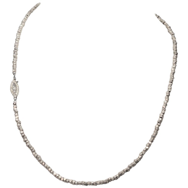 Silver Natural Cut Bead Necklace w Zirconia Clasp For Sale at 1stDibs