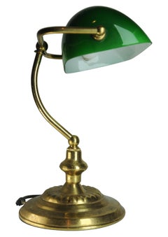 Victorian Design Student Desk Lamp with Racing Green Glass Shade & Switch