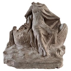 Statua in terracotta di una donna vestita in stile antico di Charles Filleul