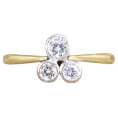 Antique Style Three Leaf Clover Triangle Diamond Set Ring in 18ct Yellow Gold