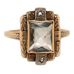 Antique Style Topaz Yellow Gold Ring with Diamond Accents