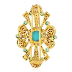 Antique Style Turquoise Emerald Diamond Brooch