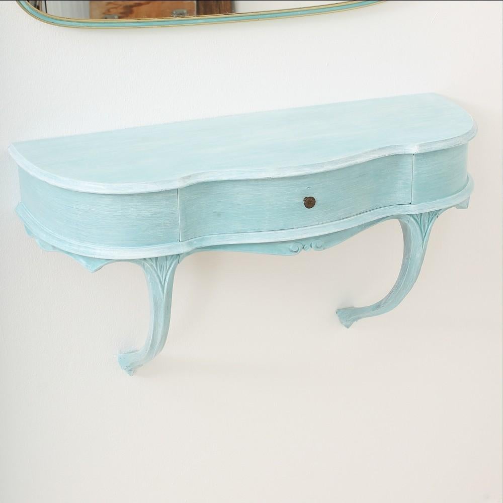 Sells without mirror!
Painted turquoise
Spots inside the drawer (see photos).